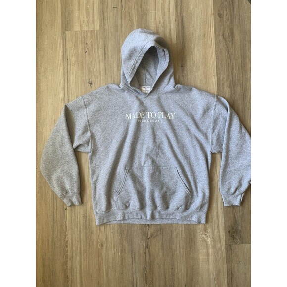 Made To Play Pickleball Gray Fleece Pullover XL Hoodie Kangaroo Pockets EUC - Picture 11 of 11